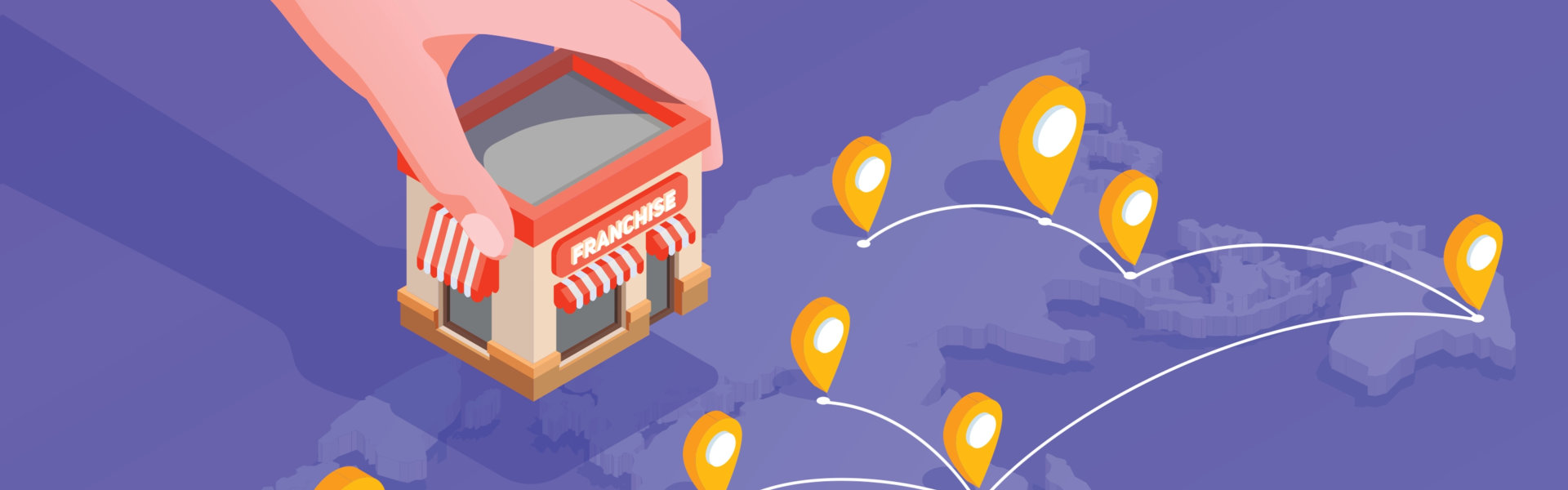 Franchise isometric composition with location and finance symbols vector illustration